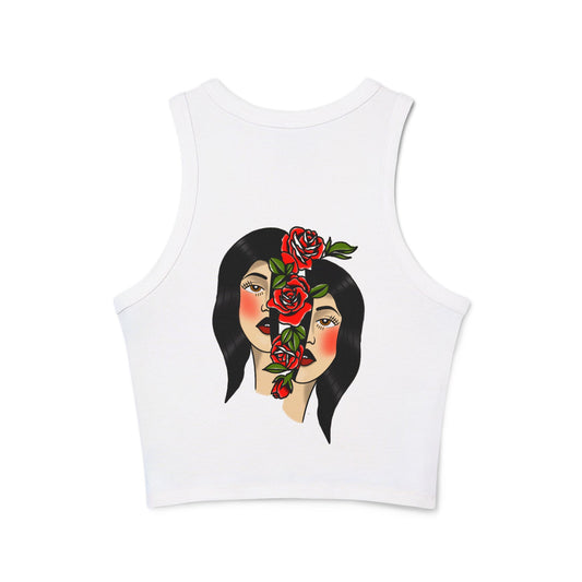 Traditional Girl Head Floral Micro Racer Tank