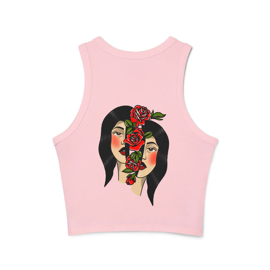 Traditional Girl Head Floral Micro Racer Tank