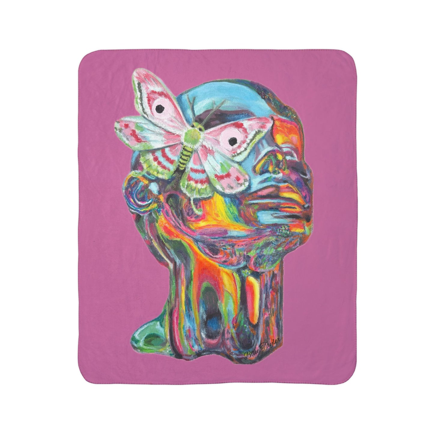 Vibrant Moth Fleece Sherpa Blanket - Cozy Home Decor