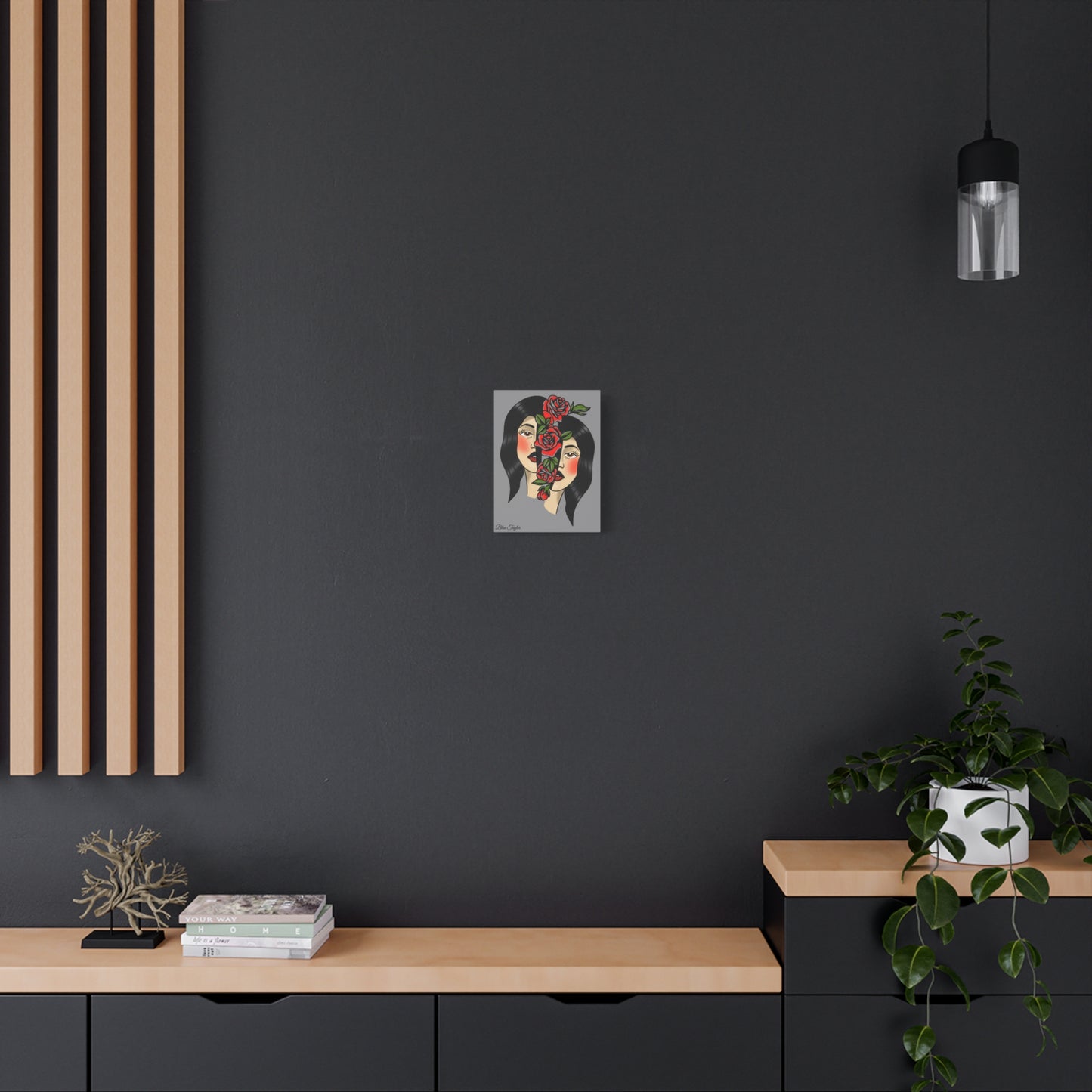 Traditional Girl Head Floral Canvas Wall Art
