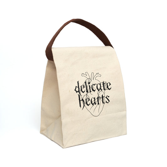 Delicate Hearts Canvas Lunch Bag - Eco-Friendly Tote with Strap
