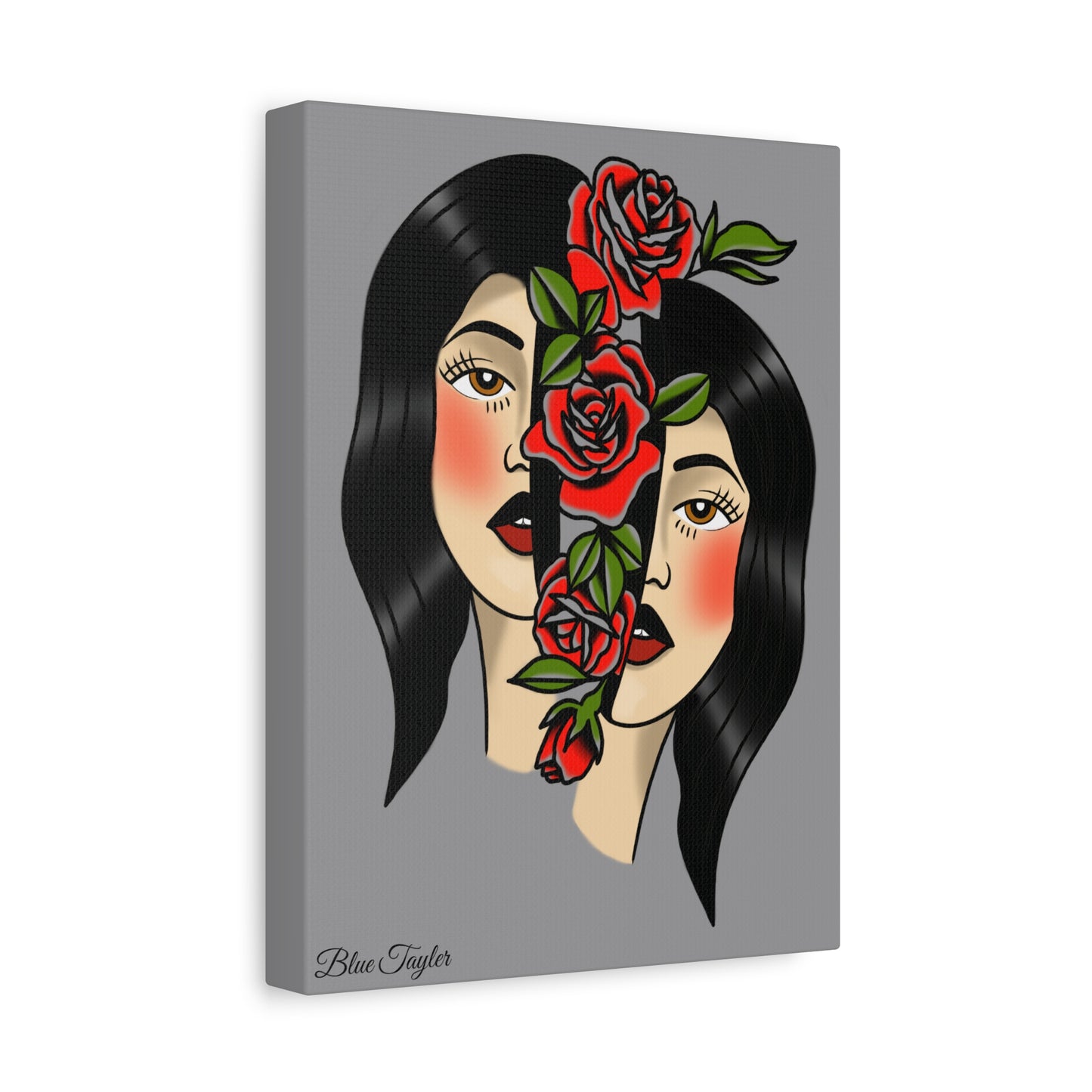 Traditional Girl Head Floral Canvas Wall Art