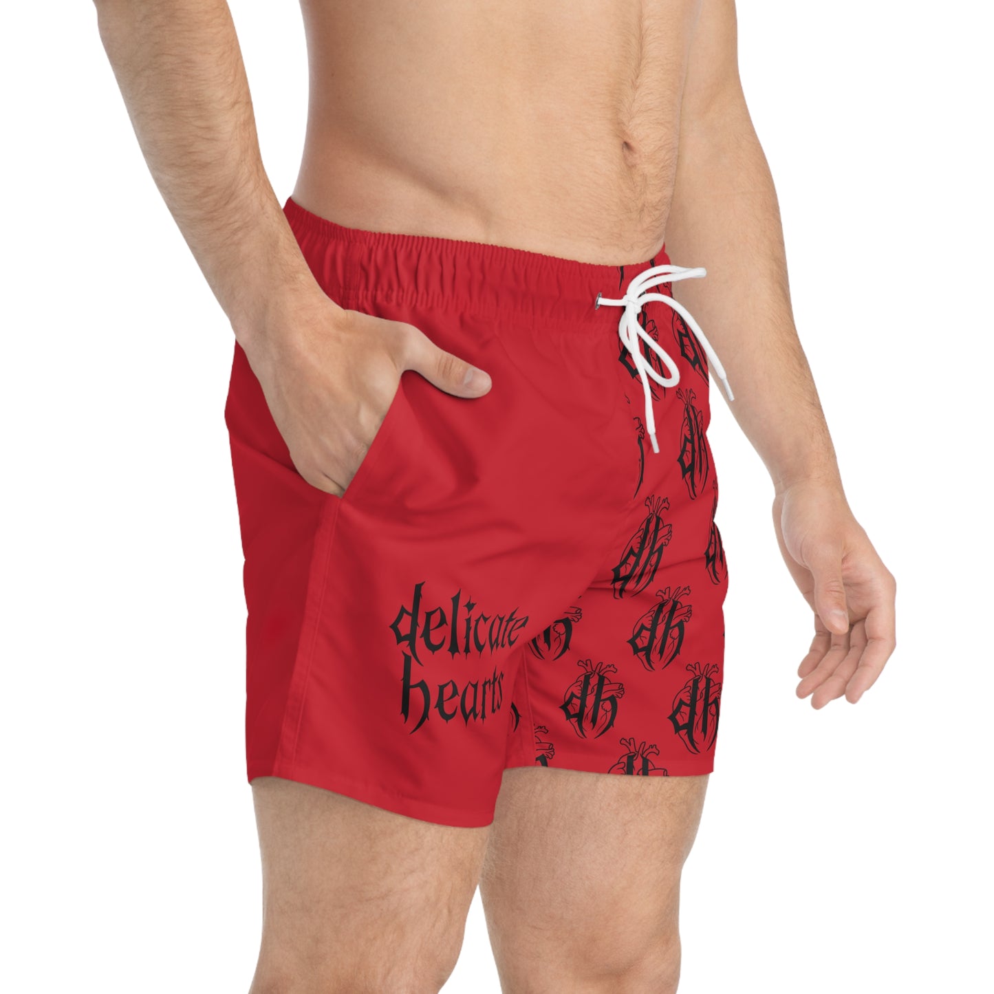 Delicate Hearts Swim Trunks Dark Red