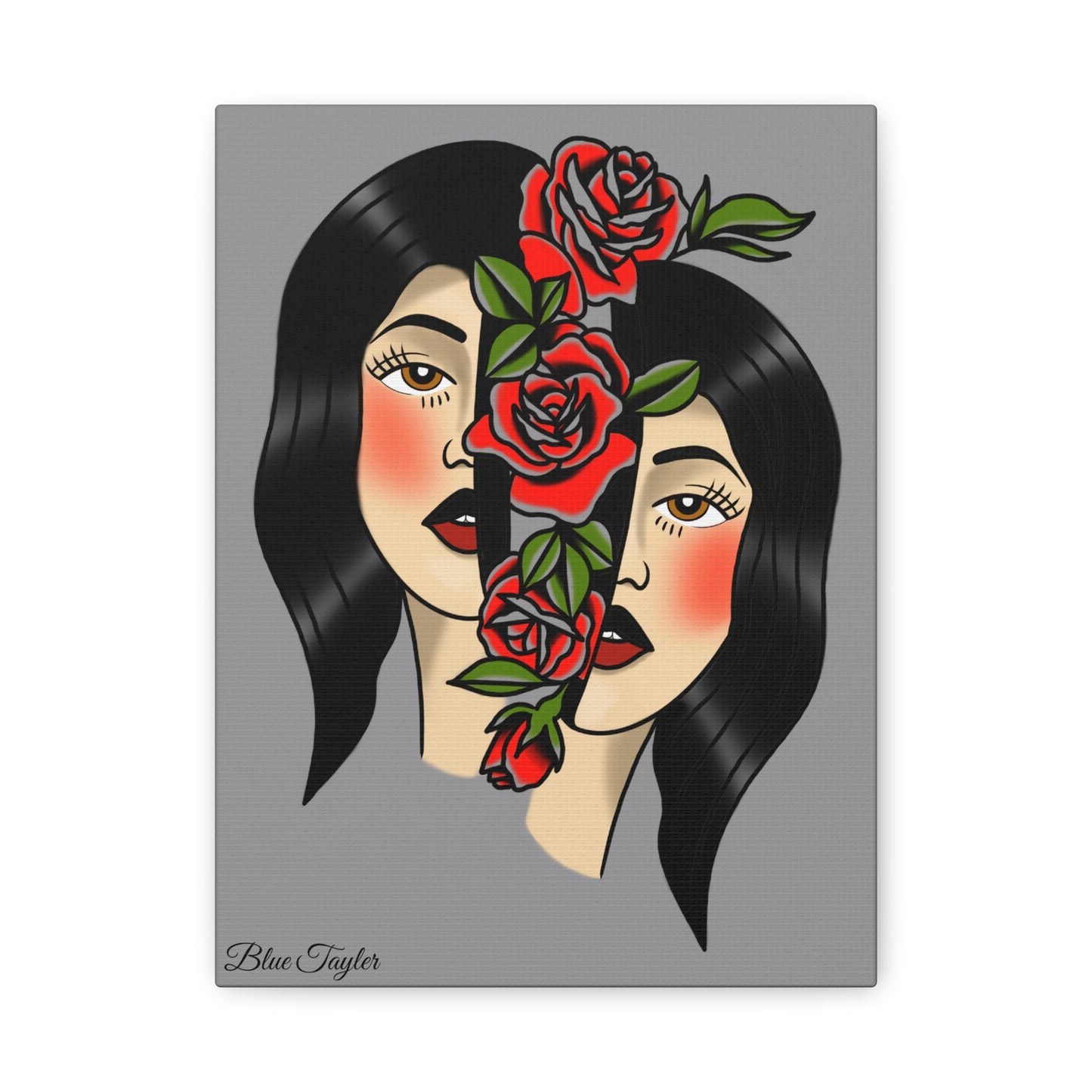 Traditional Girl Head Floral Canvas Wall Art