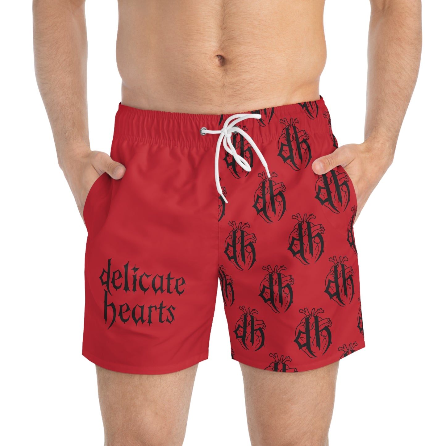 Delicate Hearts Swim Trunks Dark Red