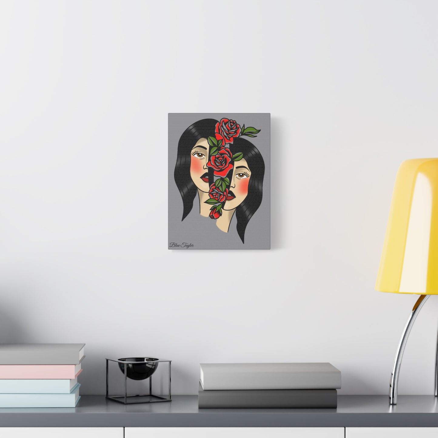 Traditional Girl Head Floral Canvas Wall Art