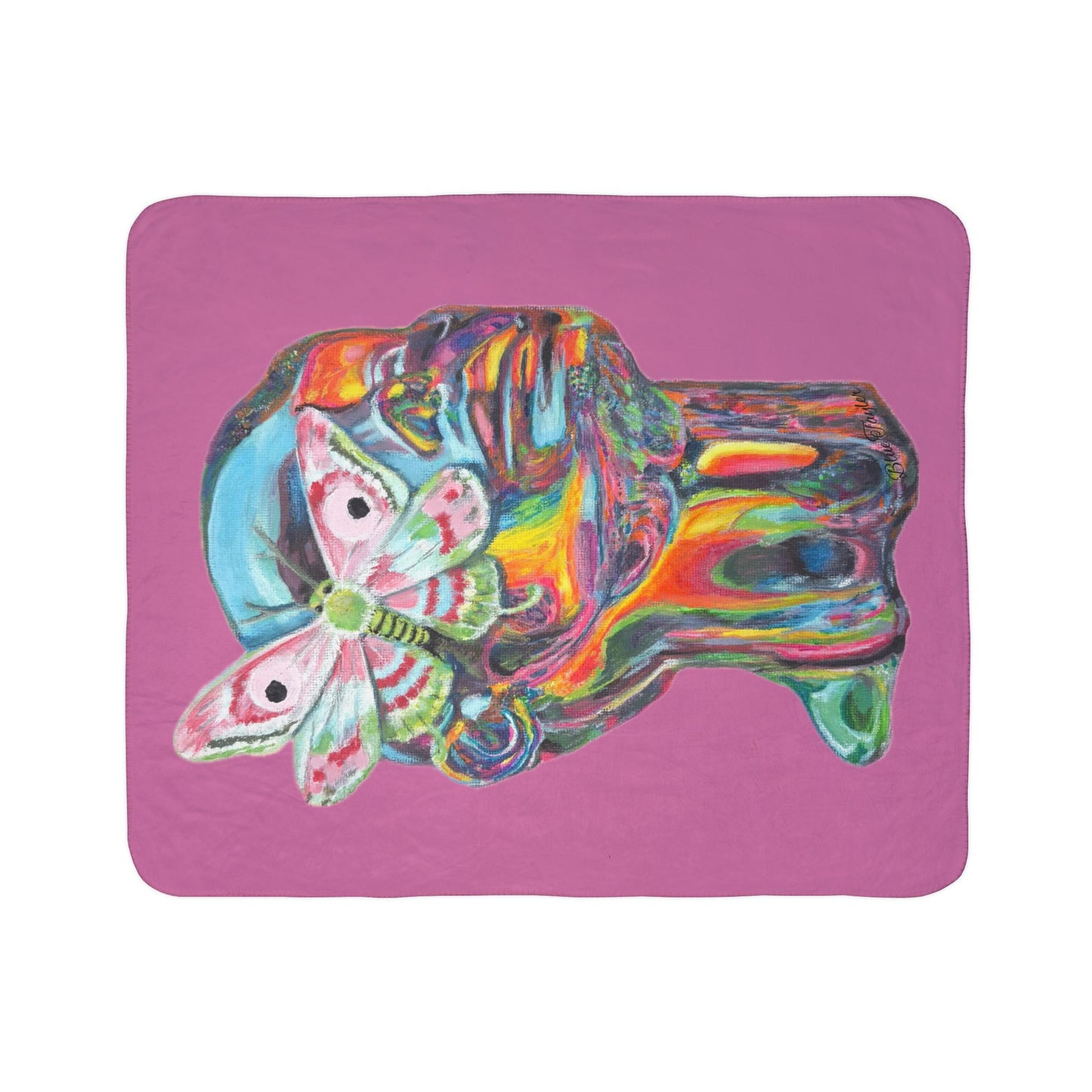 Vibrant Moth Fleece Sherpa Blanket - Cozy Home Decor