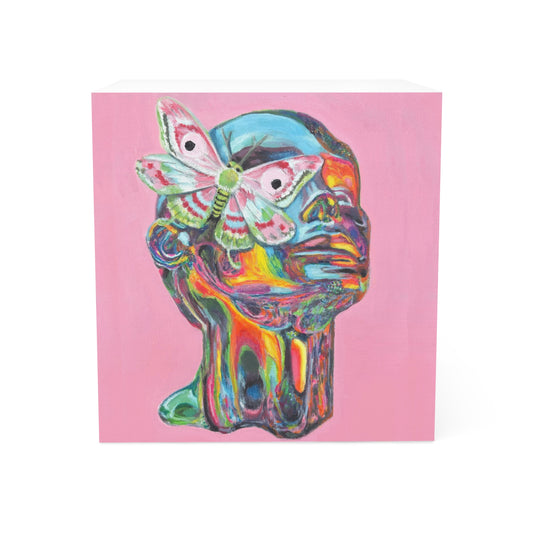 Vibrant Moth Note Cube - Artistic Desk Accessory